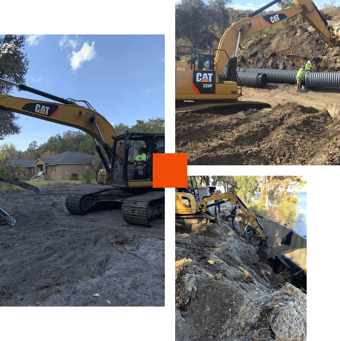 A collage of pictures with construction equipment.